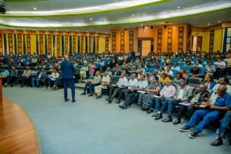 Statue silhouette against sky